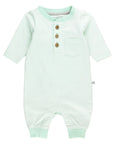 Baby Tiny Mint Stripe Knit Henley Pocket Romper | 0-3 M