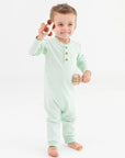 Baby Tiny Mint Stripe Knit Henley Pocket Romper | 0-3 M