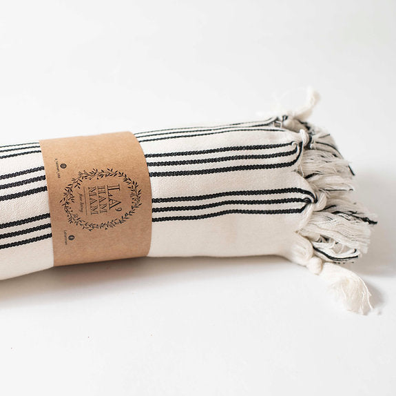 Turkish Beach Towel - Black Stripe