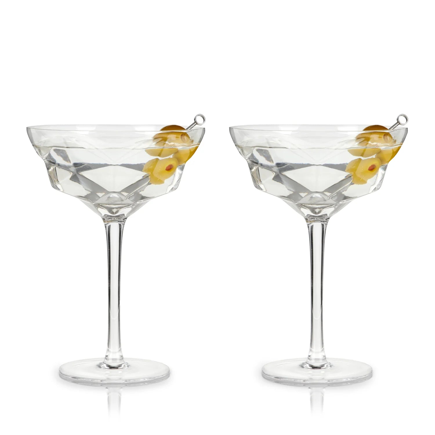 Seneca Faceted Crystal Martini Glasses  Set of 2
